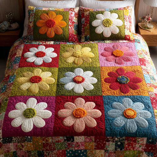 Rainbow Daisies 3-Piece Quilted Bedding Set NCU0TV143