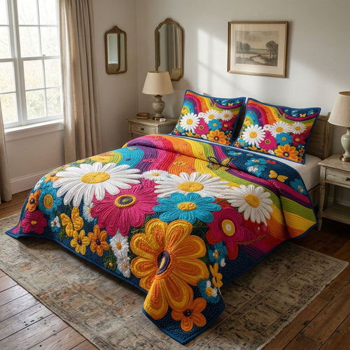 Rainbow Daisy Dream 3-Piece Quilted Bedding Set NCU0NT12478