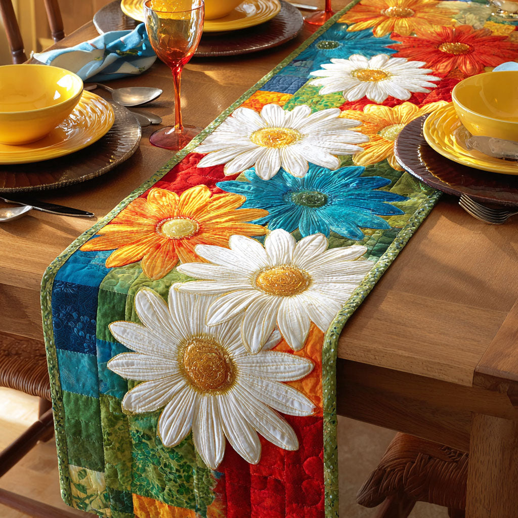 Rainbow Daisy Field Quilted Table Runner NCU0TD699