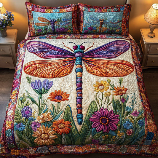 Rainbow Dragonfly 3-Piece Quilted Bedding Set NCU0NT3120