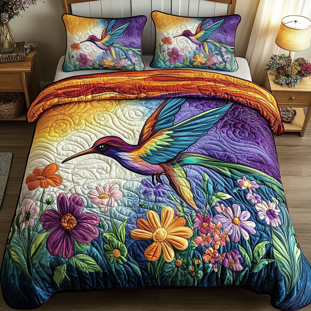 Rainbow Garden Delight 3-Piece Quilted Bedding Set NCU0VL1231