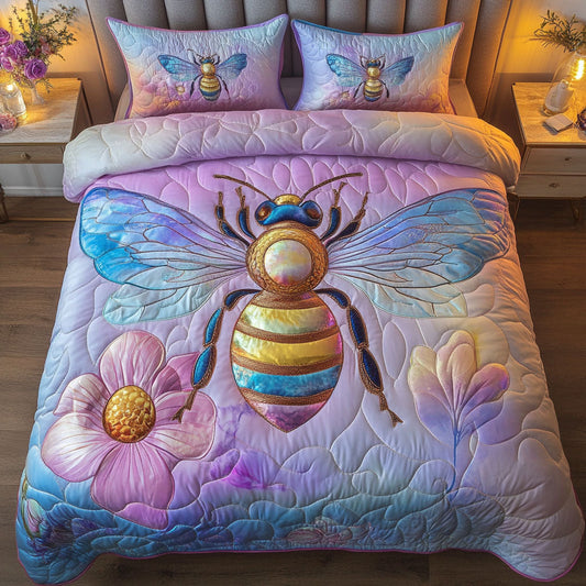 Rainbow Glow Bee 3-Piece Quilted Bedding Set NCU0NT5032