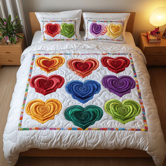 Rainbow Hearts 3-Piece Quilted Bedding Set NCU0NT3214