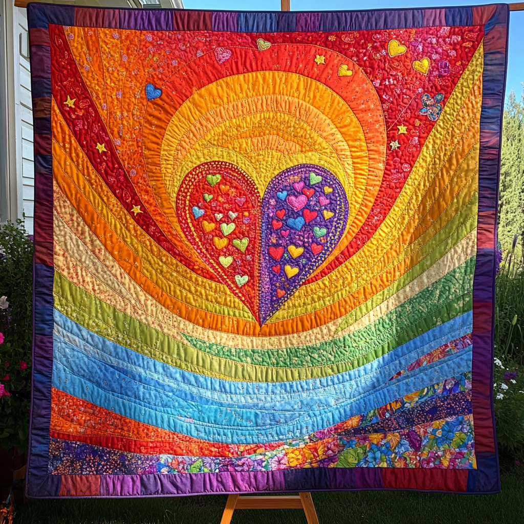 Rainbow Hearts Quilted Blanket NCU0DK4323