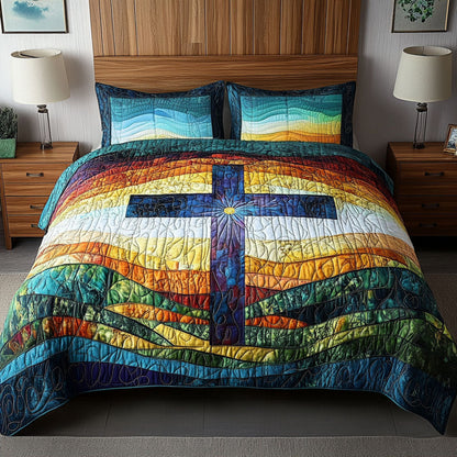Rainbow Horizon Cross 3-Piece Quilted Bedding Set NCU0NT5101