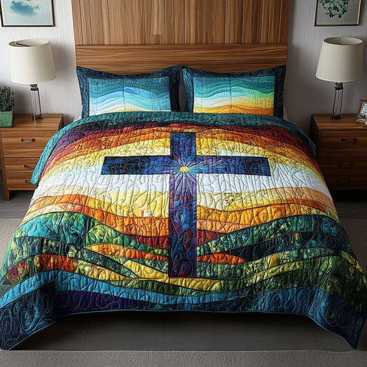 Rainbow Horizon Cross 3-Piece Quilted Bedding Set NCU0NT5101
