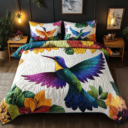 Rainbow Hummingbird Bliss 3-Piece Quilted Bedding Set NCU0VL969