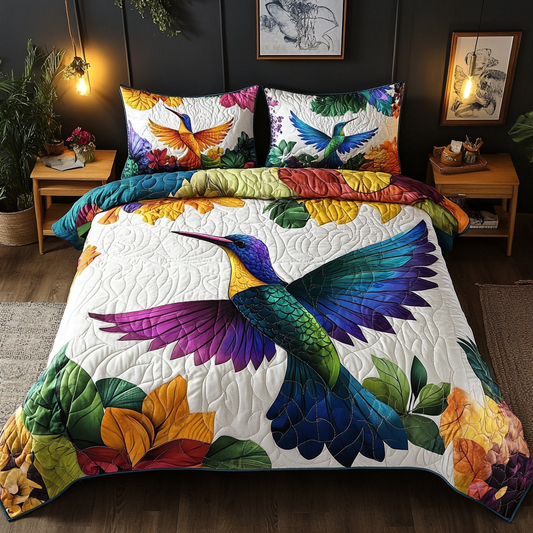 Rainbow Hummingbird Bliss 3-Piece Quilted Bedding Set NCU0VL969