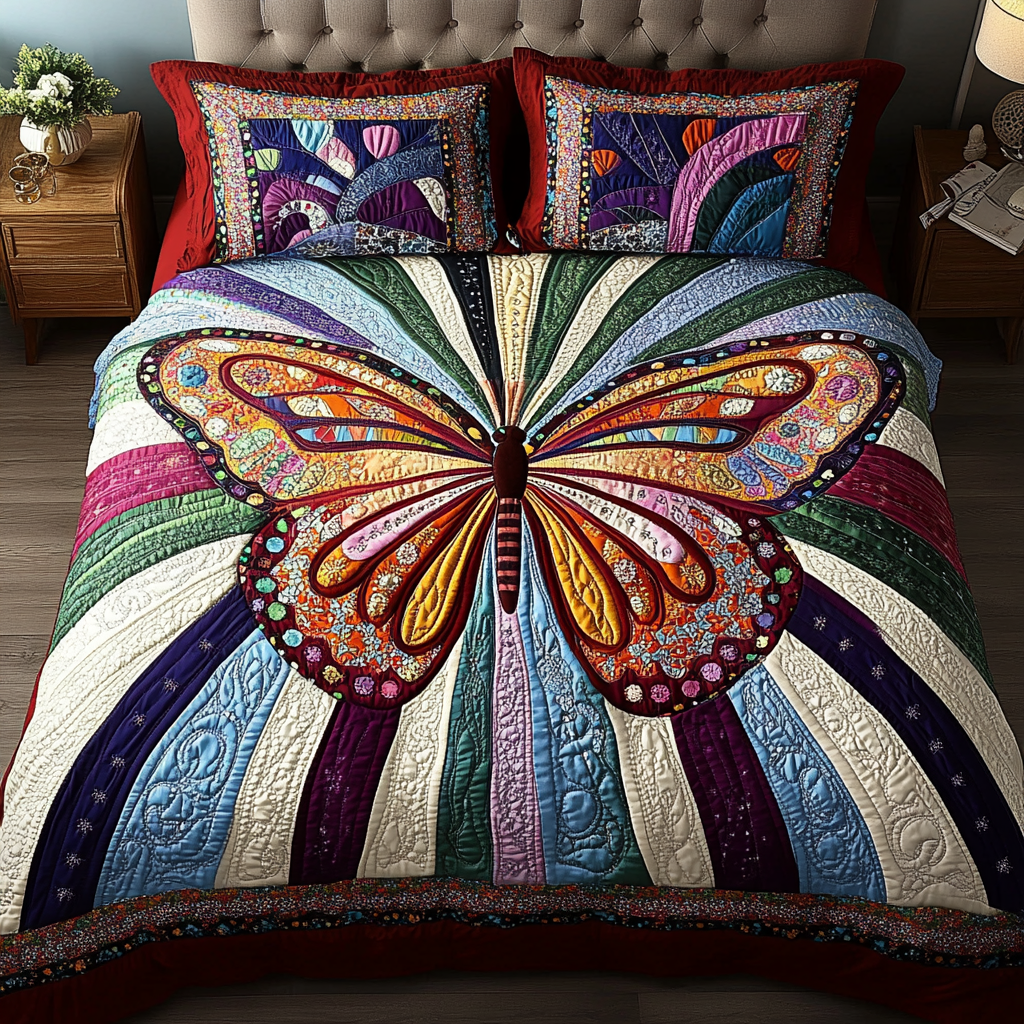 Rainbow Monarch 3-Piece Quilted Bedding Set NCU0VL1044
