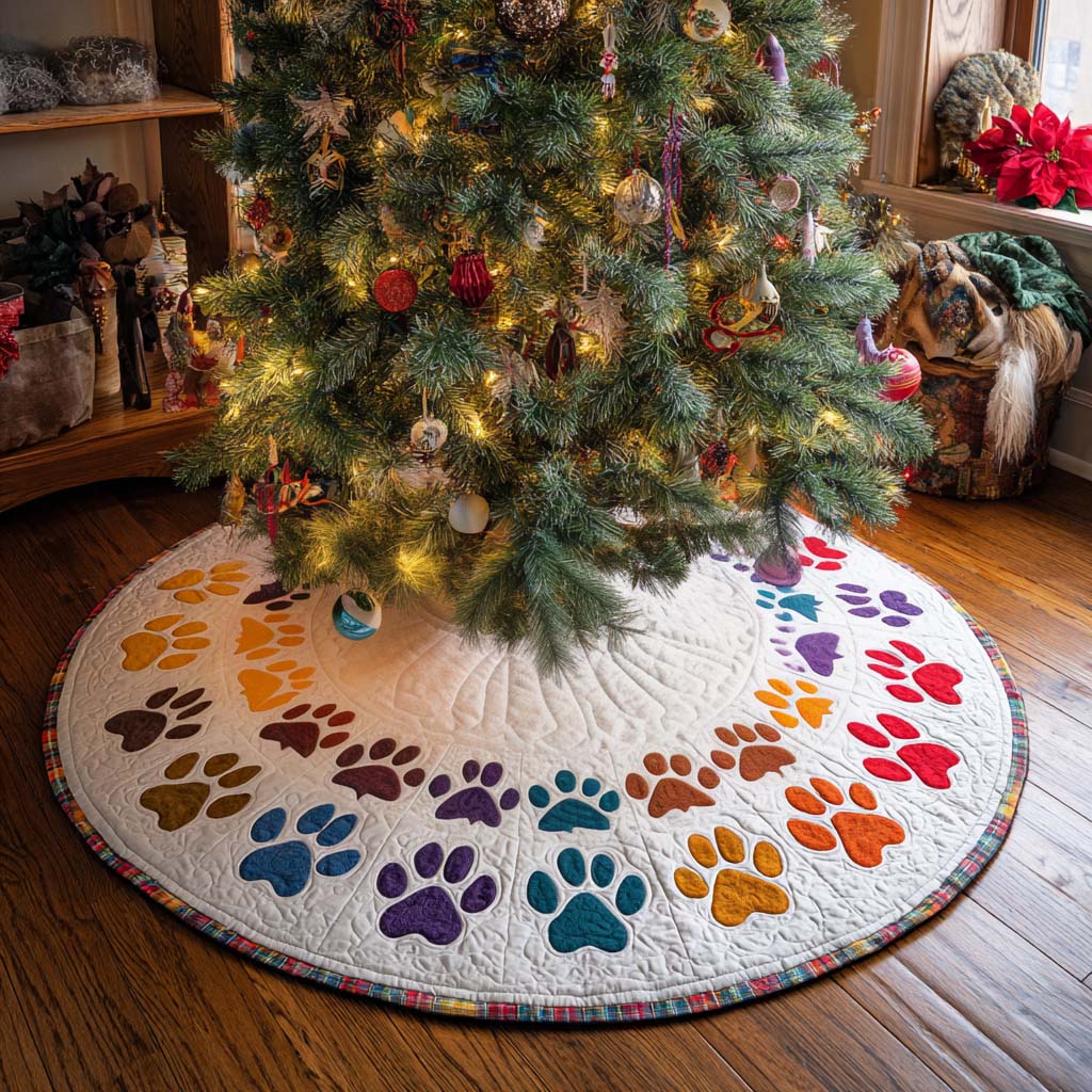 Rainbow Paws Christmas Quilted Tree Skirt NCU0NT9965