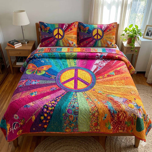 Rainbow Peace Garden 3-Piece Quilted Bedding Set NCU0XD2769