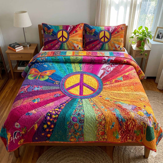 Rainbow Peace Garden 3-Piece Quilted Bedding Set NCU0XD2769