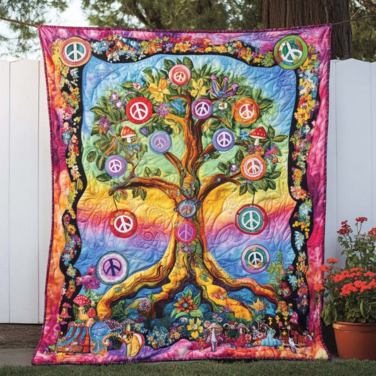 Rainbow Peace Roots Quilted Blanket NCU0NT7756