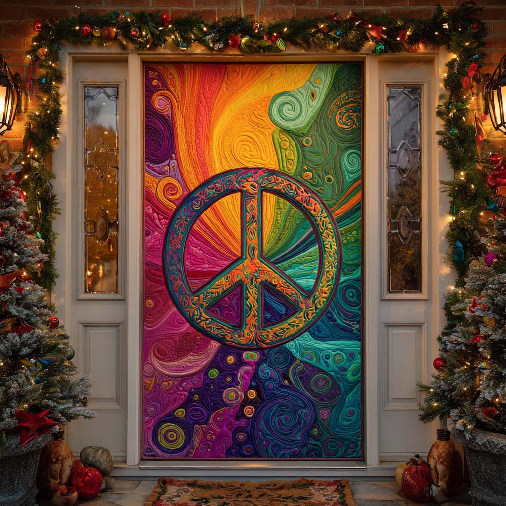 Rainbow Peace Swirl Quilted Door Cover NCU0XD1610