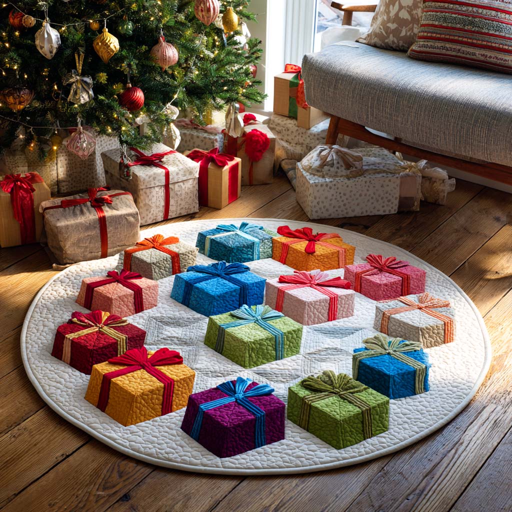 Rainbow Presents Quilted Round Mat NCU0XD583