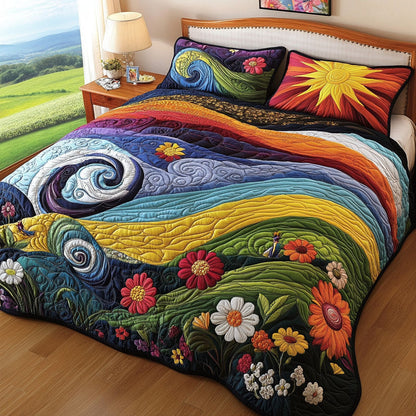 Rainbow Ripples 3-Piece Quilted Bedding Set NCU0PT5110