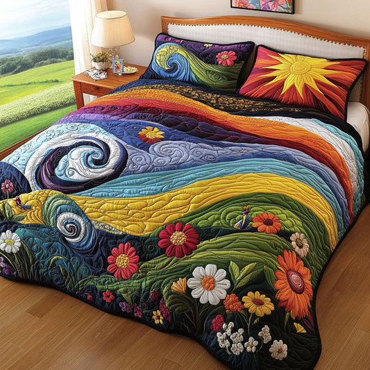 Rainbow Ripples 3-Piece Quilted Bedding Set NCU0PT5110