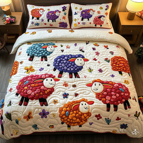Rainbow Sheep Meadow 3-Piece Quilted Bedding Set NCU0NT4326