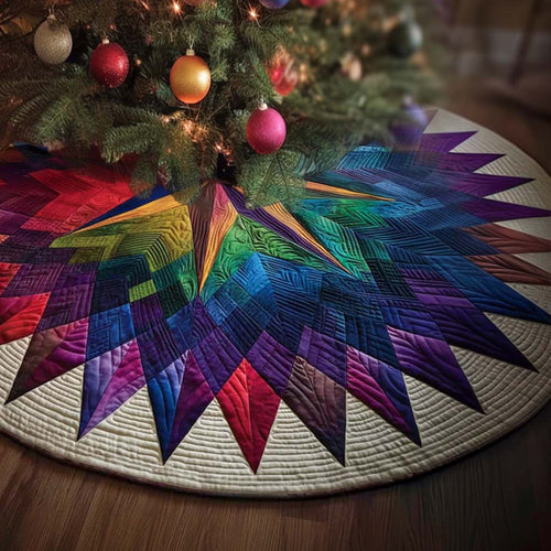 Rainbow Star Christmas Quilted Tree Skirt NCU0NT10003
