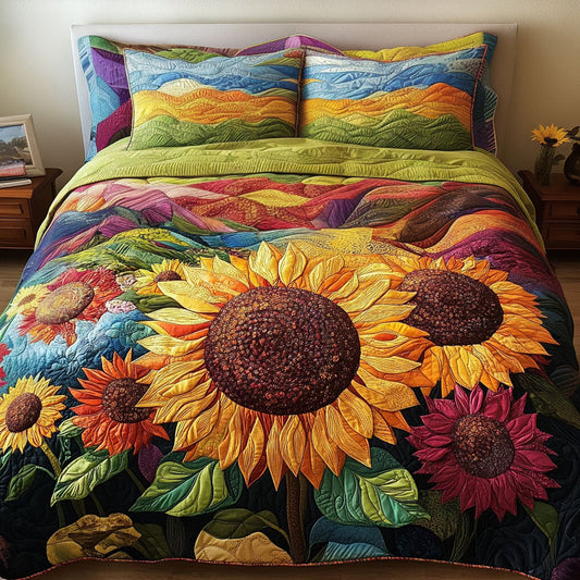 Rainbow Sunflower 3-Piece Quilted Bedding Set NCU0NT3722