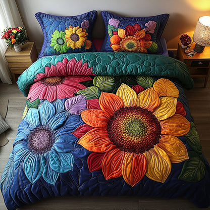 Rainbow Sunflower 3-Piece Quilted Bedding Set NCU0NT5537