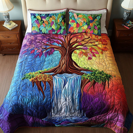 Rainbow Tree Waterfall 3-Piece Quilted Bedding Set NCU0NT4049