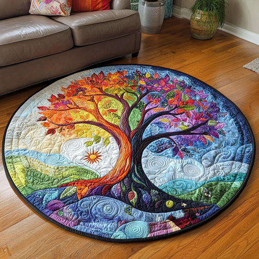 Rainbow Tree of Life Quilted Round Mat NCU0VL1343