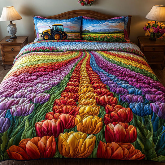 Rainbow Tulip Journey 3-Piece Quilted Bedding Set NCU0NT6632