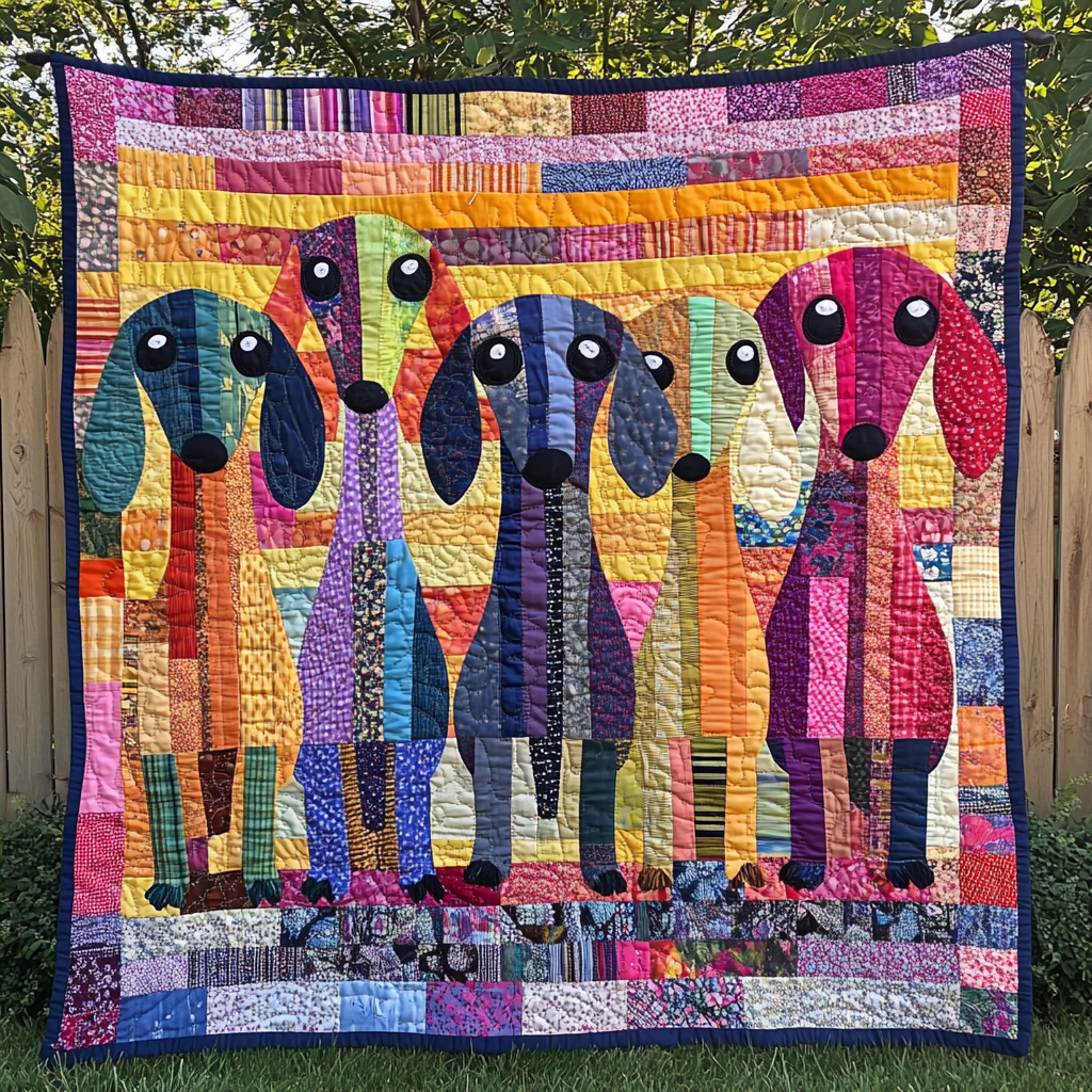 Rainbow Wiener Pup Quilted Blanket NCU0TL1782 Vantique
