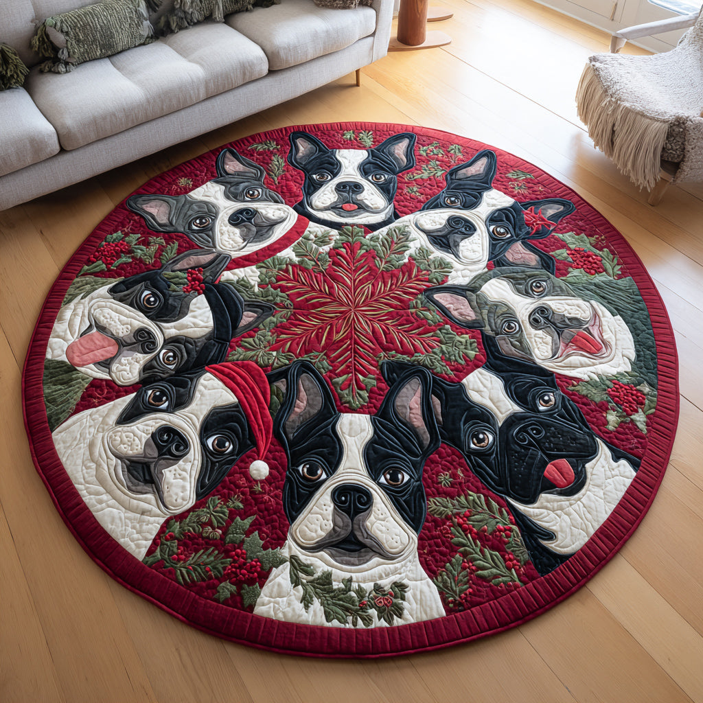 Rally Boston Terrier Quilted Round Mat NCU0HH1224