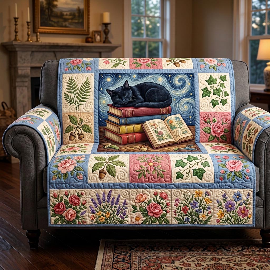 Reading Cat Quilted Sofa Cover NCU0TD2576