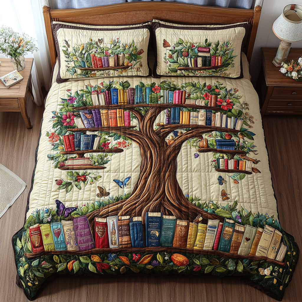 Reading Tree 3-Piece Quilted Bedding Set NCU0VH5316 – Vantique