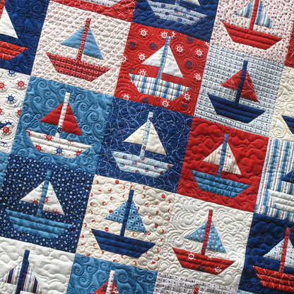 Red White Blue Boats Quilted Blanket NCU0TH578