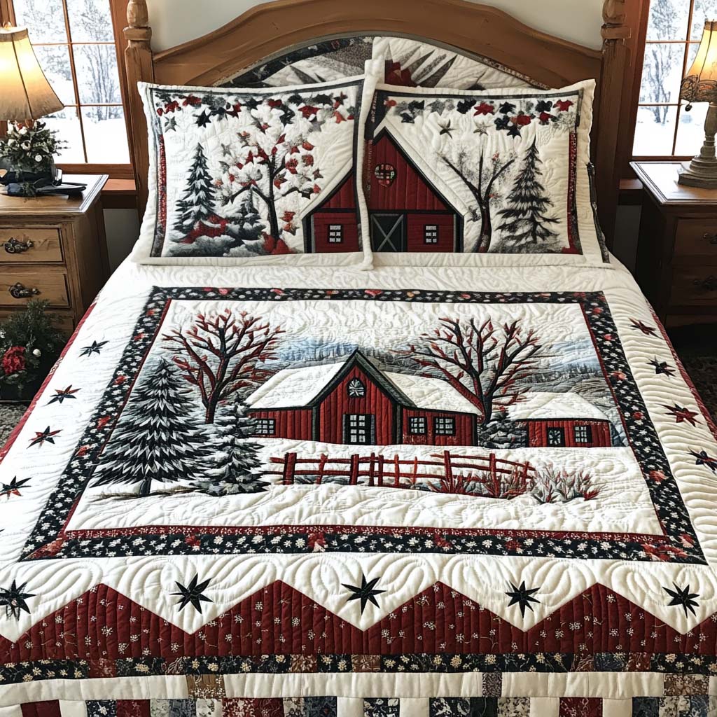 Red Barn 3-Piece Quilted Bedding Set NCU0NT9974