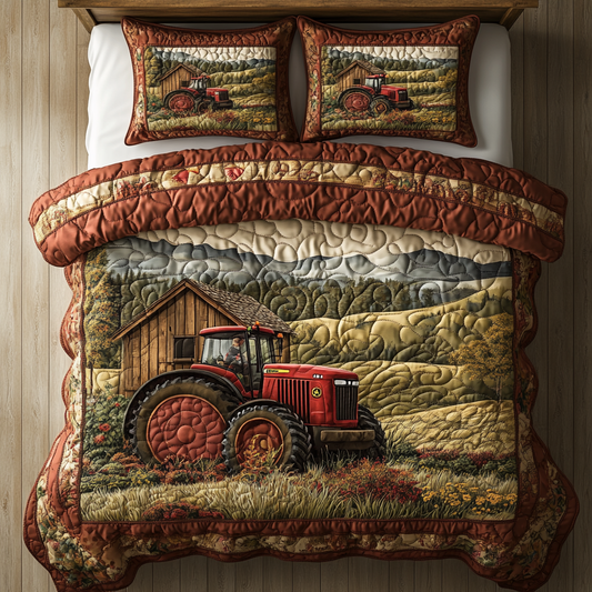 Red Barn Tractor 3-Piece Quilted Bedding Set NCU0DV4627