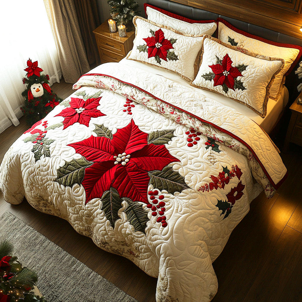 Red Bloom 3-Piece Quilted Bedding Set NCU0TD530