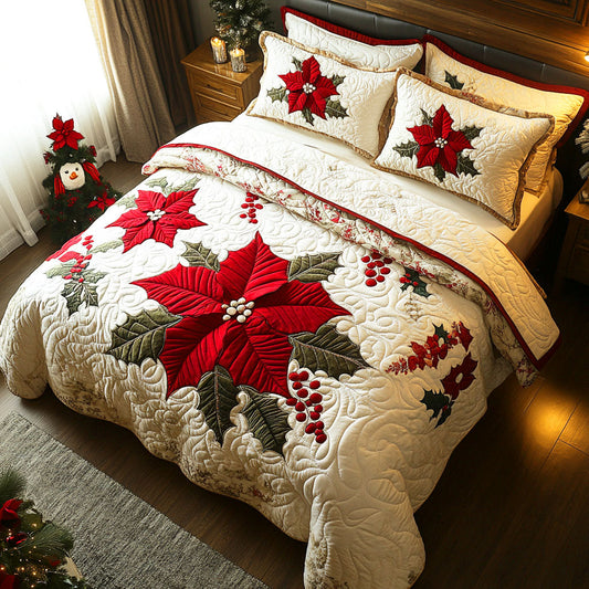 Red Bloom 3-Piece Quilted Bedding Set NCU0TD530