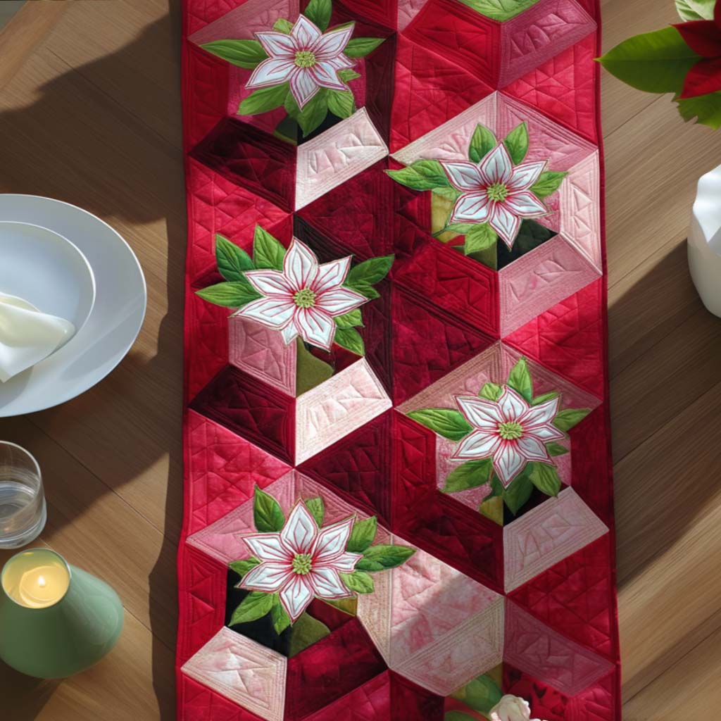 Red Blooms Quilted Table Runner NCU0NT9992