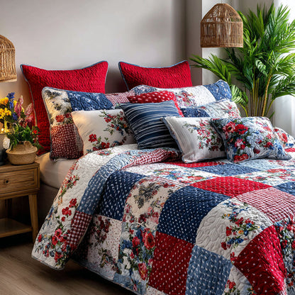 Red Blue Glory 3-Piece Quilted Bedding Set NCU0NT11748
