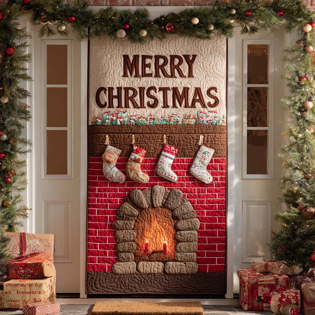 Red Brick Stockings Quilted Door Cover NCU0XD2014