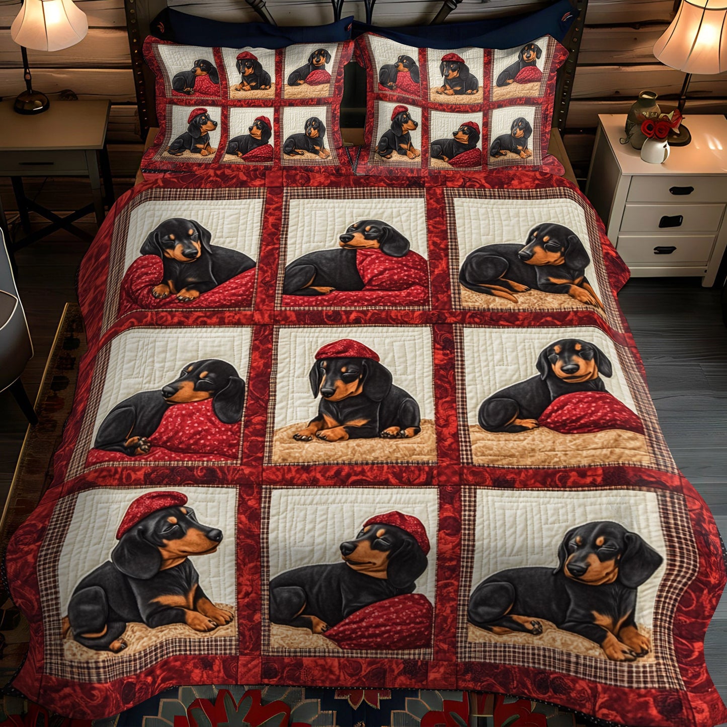Red Cap Pup 3-Piece Quilted Bedding Set NCU0NT1655