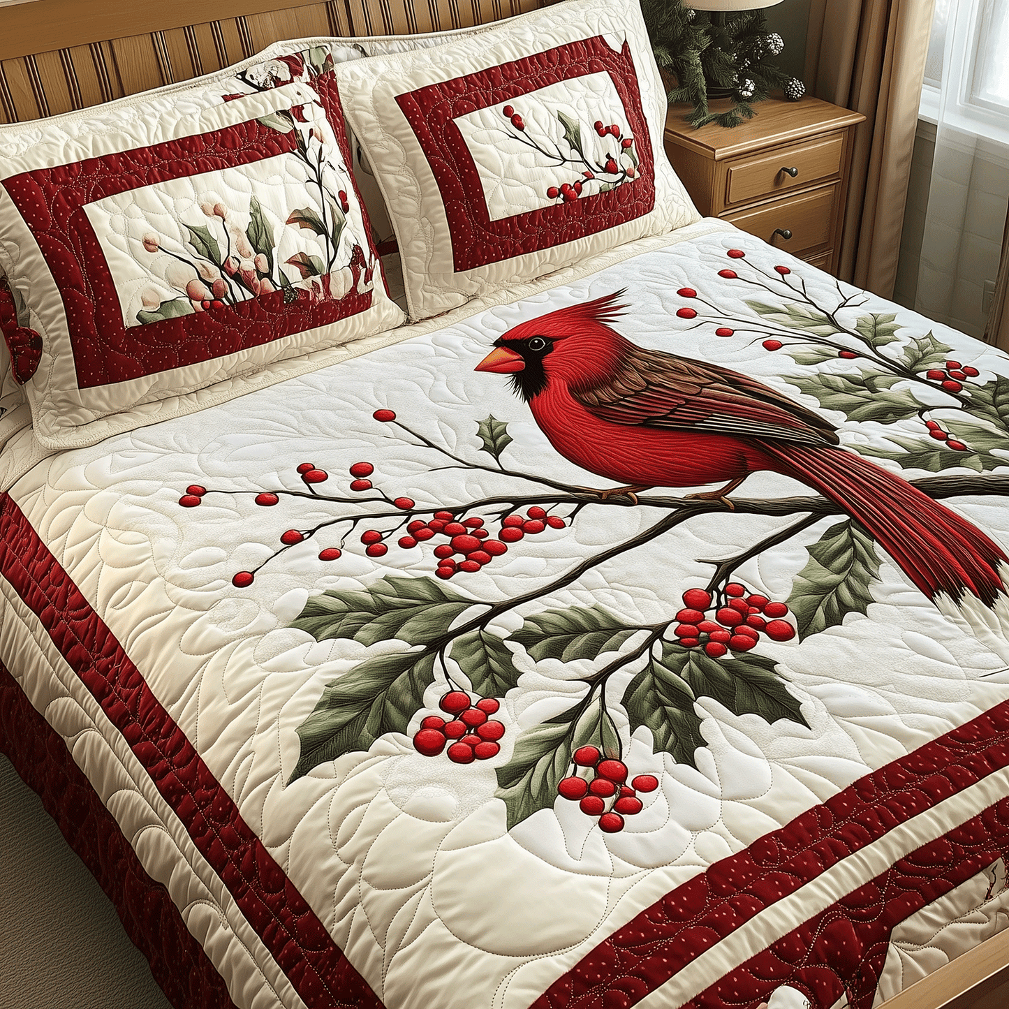 Red Cardinal Serenity 3-Piece Quilted Bedding Set NCU0TH2081