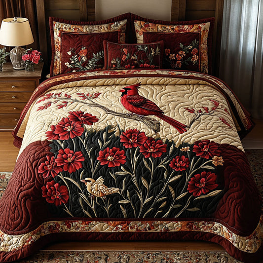 Red Carnations of Buckeye State 3-Piece Quilted Bedding Set NCU0PT6184