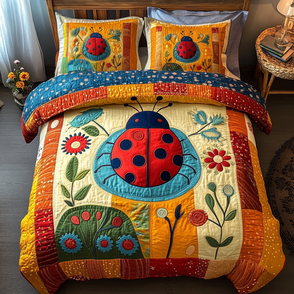 Red Charm 3-Piece Quilted Bedding Set NCU0VH3144