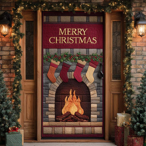 Red Cozy Fireplace Quilted Door Cover NCU0XD2019