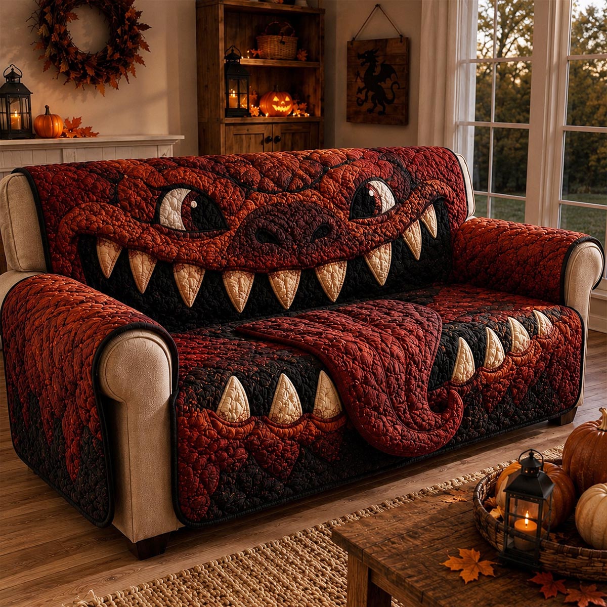 Red Dragon Monster Mouth Quilted Sofa Cover NCU0DV9996
