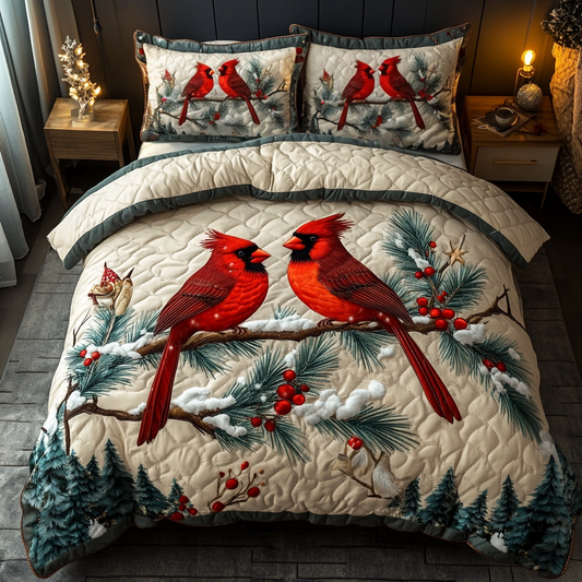 Red Feathered Beauty 3-Piece Quilted Bedding Set NCU0DK3075