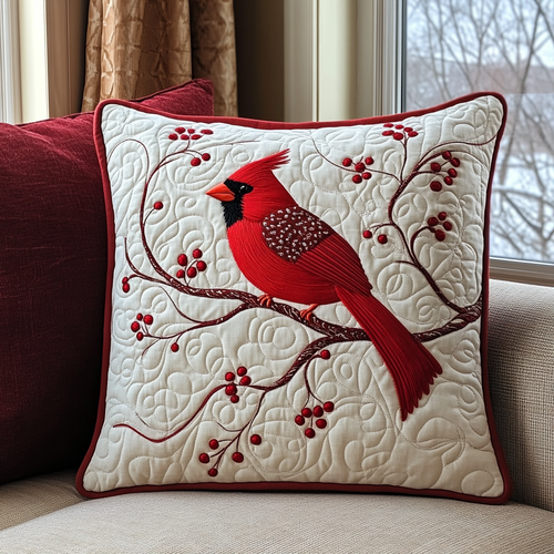 Red Feathered Winter Quilted Pillow Case NCU0DK2608