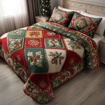 Red Green Splendor 3-Piece Quilted Bedding Set NCU0PT9600