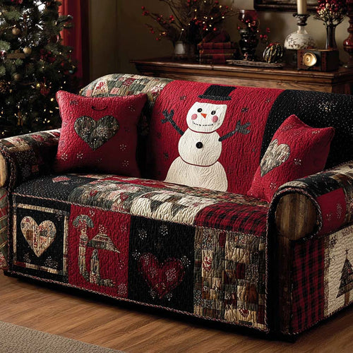 Red Heart Snowman Quilted Sofa Cover NCU0XD2079